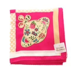 ヴィヴィアンウエストウッド Vivienne Westwood タグ付き ハンカチ オーブ プリント ピンク ベージュ 刺繍 /FF