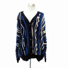 ニコアンド Niko and.. ニットカーディガン Vネック ミドル丈 総柄 オーバーサイズ F マルチカラー 青 ブルー /HO26