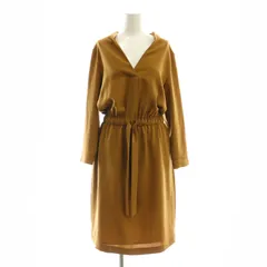 ストロベリーフィールズ STRAWBERRY-FIELDS スリットネック 七分袖ワンピース ロング丈 ミモレ丈 フレア F 茶 ブラウン /YQ ■OS