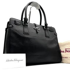 美品 Salvatore Ferragamo サルヴァトーレフェラガモ ハンドバッグ トートバッグ ガンチーニ 本革 レザー フォーマル ロゴ ブラック