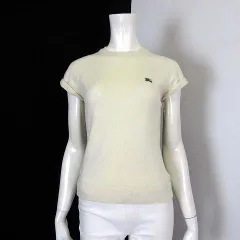 バーバリーブルーレーベル BURBERRY BLUE LABEL ニット セーター カシミヤ ウール ロゴ 刺繍 ロール袖 半袖 M 38 アイボリー 国内正規品