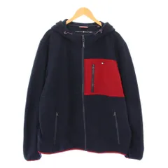 トミーヒルフィガー TOMMY HILFIGER ジップアップパーカー ジャケット アウター ショート丈 切替 ロゴ XXL 紺 ネイビー 赤 レッド /BB