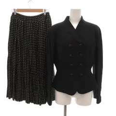 クリスチャンディオール Christian Dior セットアップ テーラードジャケット ダブル ロングスカート ミモレ プリーツ ドット柄 9 黒 ブラック /JS ■GY18