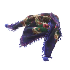 トリココムデギャルソン tricot COMME des GARCONS ストール スカーフ ウール ネイビー 紫 アイボリー ポンポン TH-K401 /RI ■OSのサムネイル