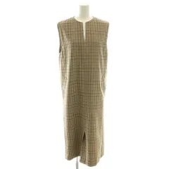 B&Y ユナイテッドアローズ BEAUTY&YOUTH ビューティー&ユース キーネック フロントスリット ジャンパースカート ノースリーブワンピース チェック XS ベージュ ブラウン /CX ■OS