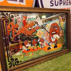 ビッグサイズ　アメキャラ　ウッドミラー/カリフォルニアレーズン/アメリカン雑貨　インテリア　鏡　看板