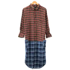 NOBRAND (ノーブランド) ①③ コットンネルシャツ再構築ワンピース レディース レッド×ブルー FREE（ボディ表記3XL）