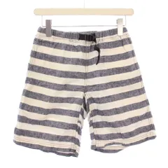 グラミチ GRAMICCI クライミングパンツ ショートパンツ イージー ウエストゴム ベルト ボーダー柄 麻 リネン S 青 ブルー 白 ホワイト /BB