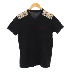 バーバリー ロンドン BURBERRY LONDON Tシャツ 半袖 Vネック ノバチェック 切替 ロゴ 刺繍 ストレッチ 160A 黒 ブラック ベージュ /BB