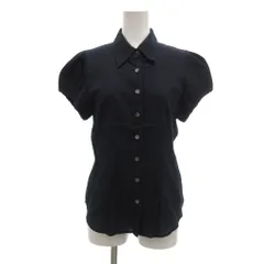 セオリーリュクス theory luxe シャツ ブラウス 38 半袖 パフスリーブ ストライプ柄 シルク混 紺 ネイビー /NU