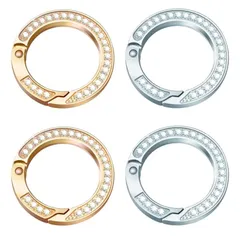 【在庫セール】サムコス キーリング おしゃれ カラビナ ラインストーン キラキラ 丸型 カバン飾り 鍵飾り バッグチャーム DIY手作りアクセサリー ジュエリー作り デコキット 人気 レディース 金色+銀色 4個セット