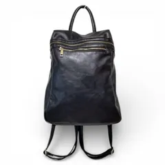 【中古】 ソフトレザー バックパック リュック ブラック ゴールドファスナー 合皮 鞄