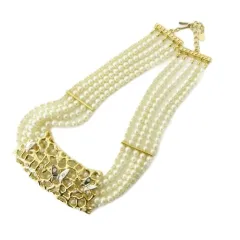 ハナエモリ HANAE MORI ネックレス ジュエリー フェイクパール 蝶モチーフ 5連 アクセサリー ゴールドカラー