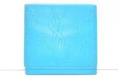 【送料無料】 イヴ・サンローラン YVES SAINT LAURENT 二つ折り財布 レザー ターコイズブルー コンパクト