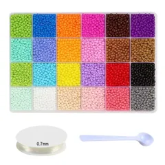 【特価セール】HappyHome ビーズ 手芸 アクセサリー ガラスビーズ 丸 3mm 24色 約8000個 DIY 手作りアクササリー ワイヤー 収納ケース付き