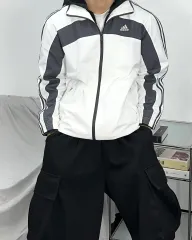 アディダス 00s 白 チャコール ウィンドブレーカー M