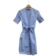 LAUREN RALPH LAUREN（ローレンラルフローレン） ② ストライプウエストリボンS/Sシャツワンピース レディース ブルー サイズ0