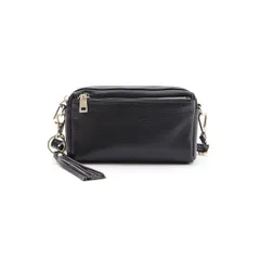 [クーコ] シュリンクレザー横型 ミニ ショルダーバッグ ポシェット 斜めがけ 牛革 レザーバッグ ブラック F [ブラック] [F]