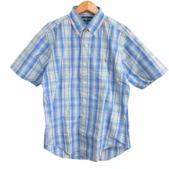 ラルフローレン RALPH LAUREN 美品 00s CLASSIC FIT マドラスチェックシャツ オレンジポニー ボタンダウン 半袖 国内正規 マルチカラー M IBO76