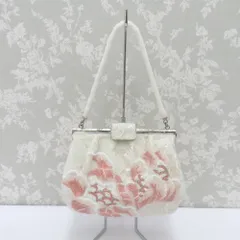 和装バッグ ビーズバッグ  白系  ホワイト×ピンク 花 ハンドバッグ パーティーバッグ レトロ 着物バッグ 洋装 和小物