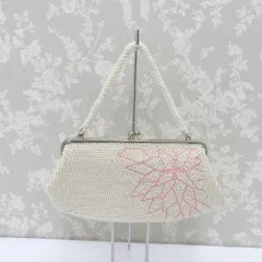 和装バッグ ビーズバッグ  パールバッグ 白系  ホワイト×ピンク 花 ハンドバッグ パーティーバッグ レトロ 着物バッグ 洋装 和小物