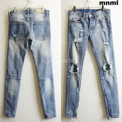 mnml　ミニマル　サイドジップ　クラッシュスキニーデニム　W80cm / W28 / M　強 ストレッチ　ライトブルー　メンズ