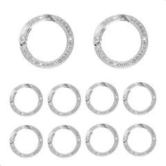 【在庫処分】キーリング 10個セット 銀色 おしゃれ カラビナ ラインストーン キラキラ 丸型 カバン飾り 鍵飾り バッグチャーム DIY手作りアクセサリー ジュエリー作り デコキット 人気 レディース