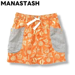 マナスタッシュ MANASTASH 総柄 ひざ上丈 アウトドア スカート M オレンジ レディース ♪