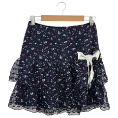 ANNA SUI (アナスイ) ▲ ① 8212149 リボン付きシルクスカート レディース ネイビー 2