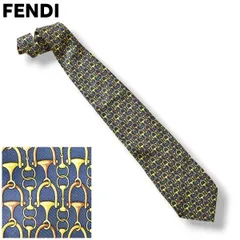 古着 イタリア製 フェンディ FENDI 総柄 ネクタイ ネイビーxゴールド