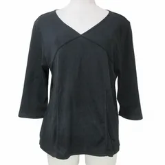 バーバリー ロンドン BURBERRY LONDON 小さいサイズ カットソー 7分袖 Vネック ホース刺繡 ワンポイント 5 XS相当 黒 ブラック X