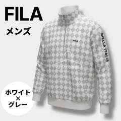 未使用／タグ付き／FILA／フィラ／メンズ／ゴルフ／スポーツ／ウェア／長袖／総柄／派手／ハーフジップ／トップス／高級感／上品／白／ホワイト／グレー／灰色／L／3L