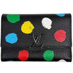 ルイ・ヴィトン Louis Vuitton ポルトフォイユ カプシーヌ コンパクト 草間彌生 コラボ 三つ折り財布 トリヨン ブラック M81963 レディース 【中古】
