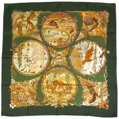 エルメス HERMES カレ 90 LES QUATRE SAISONS 四季 スカーフ シルク グリーン マルチカラー レディース 【中古】
