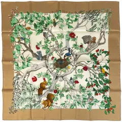 エルメス HERMES カレ 90 AU COEUR DES BOIS 森の中で スカーフ シルク ブラウン マルチカラー レディース 【中古】