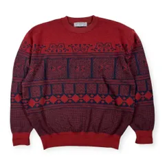 LANVIN ランバン 総柄 ウールニットセーター サイズ 50 /ビンテージ/D-TK424/レッド系のサムネイル