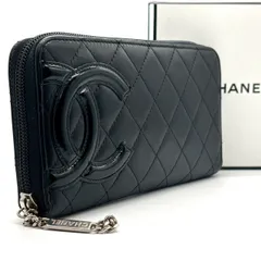 黒に潜む大人ピンク✨　CHANEL シャネル　ラウンドファスナー 長財布 カンボンライン マトラッセ ソフトカーフ 8カード 14番台 レディース　黒