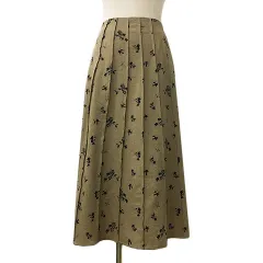 デイジー Dazy スカート プリーツ ロング 花柄 総柄 S ベージュ 黒 ブラック