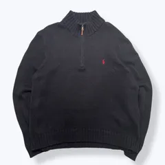 90s-2000s Ralph Lauren Half Zip Cotton Knit 【XXL】 90年代 2000年代 ラルフローレン ハーフジップ コットン ニット ブラック 古着 ヴィンテージ vintage