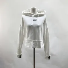 アディダス レディース クロップド フード付きTシャツ 白 M ヴィンテージ