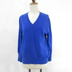 23区 オンワード樫山 ニット セーター Vネック 長袖 カシミヤ 青 ブルー 38