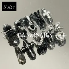 ♡現品ネイルチップ♡黒レースネイル×十字架　地雷ネイルチップ