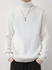 メンズ セーター ハイカラー ニット 秋冬 厚手 韓国風 トレンド 無地 暖かい 防寒 長袖 トップス タートルネック スキニーフィット 細身 きれいめ カジュアル シンプル 伸縮性 ストレッチ チクチクしない 大人コーデ 人気