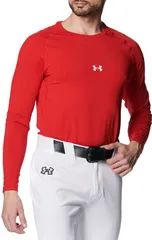 アンダーアーマー UNDER ARMOUR 野球 ヒートギア コンフォート フィッティド ロングスリーブ クルーネック シャツ メンズ 長袖 アンダーシャツ インナー 吸汗速乾 ベースボール トレーニング  1384731 600 RED