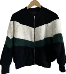 Z1714  SPINNSスピンズ　ボアジャンパー　アウター　ブラックホワイトグリーン　レディース　Mサイズ