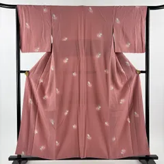 小紋 身丈156.5cm 裄丈64cm M 袷 草花 ぼかし ピンク 正絹 秀品 【中古】