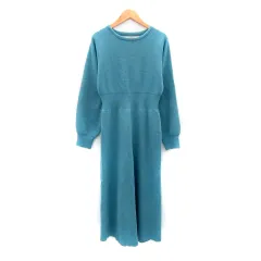 ナイスクラップ NICE CLAUP ニットワンピース ロング丈 マキシ丈 長袖 ラウンドネック 無地 M 青 ブルー /SY4