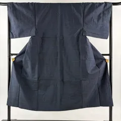 男着物 身丈143cm 裄丈67cm M 袷 紬 アンサンブル 幾何学模様 紺色 正絹 秀品 【中古】