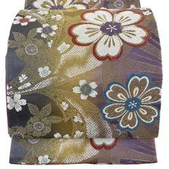 袋帯 秀品 桜 源氏車 金糸 箔 金色 六通 正絹 【中古】