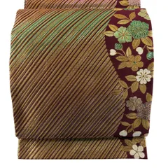 【美品】 袋帯 秀品 振袖向き 桜 斜縞 金糸 箔 金色 六通 正絹 【中古】